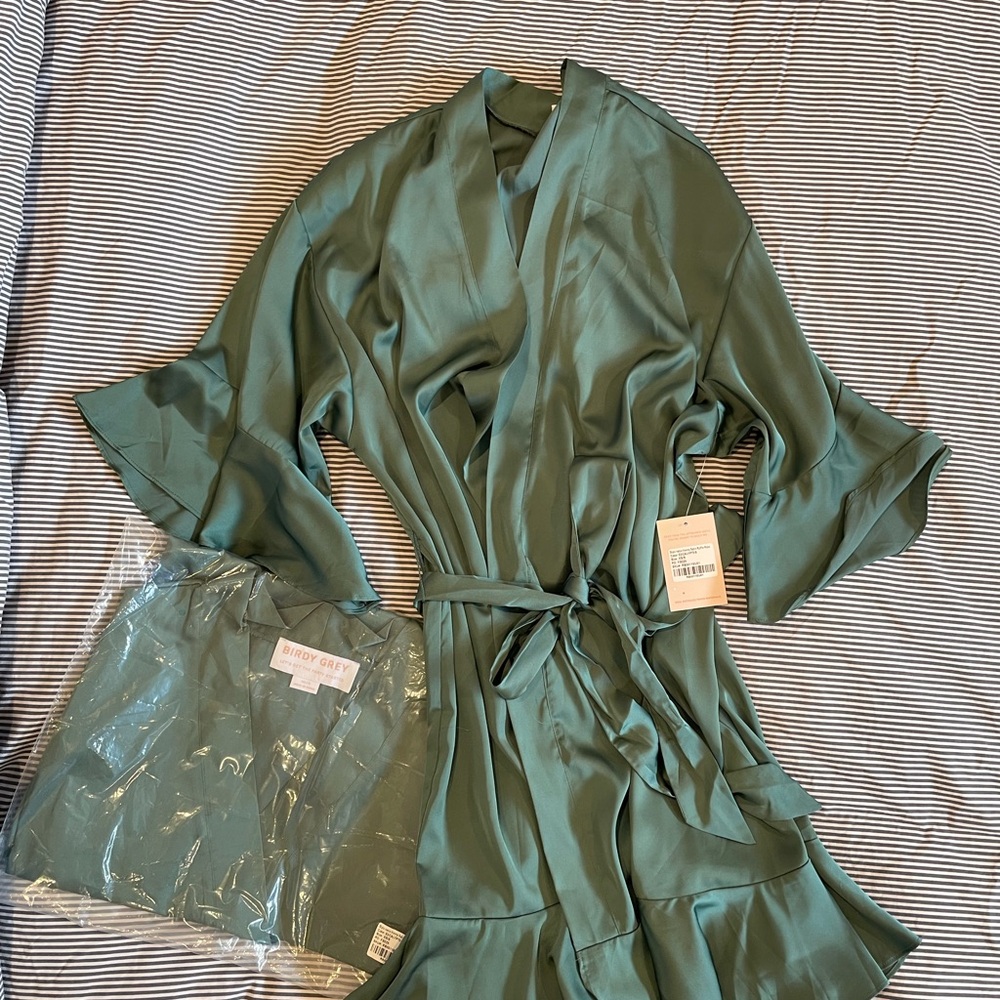 2 Birdy Grey Satin Robes in Eucalypus Green, Size XS/S